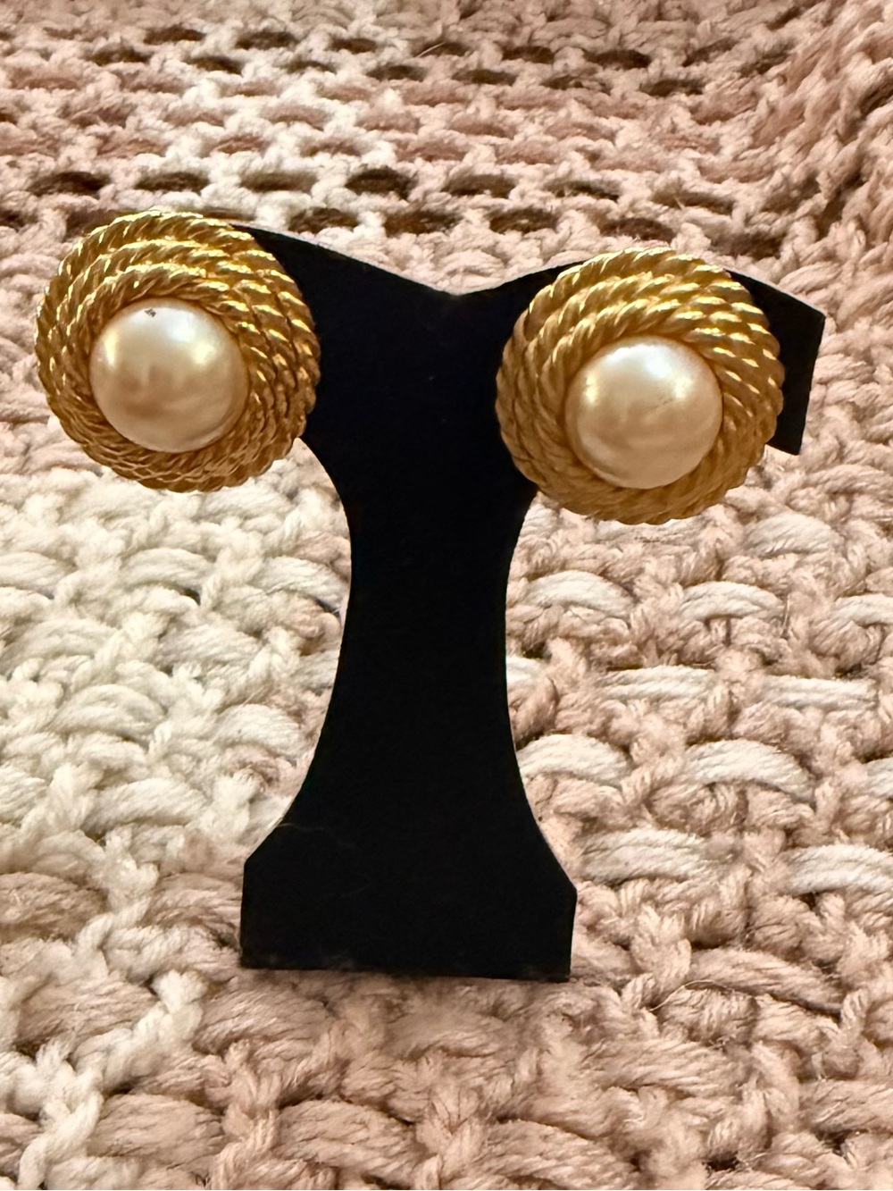 Vintage Gold-Tone Rope Pearl Button Earrings - Classic Women's Jewelry